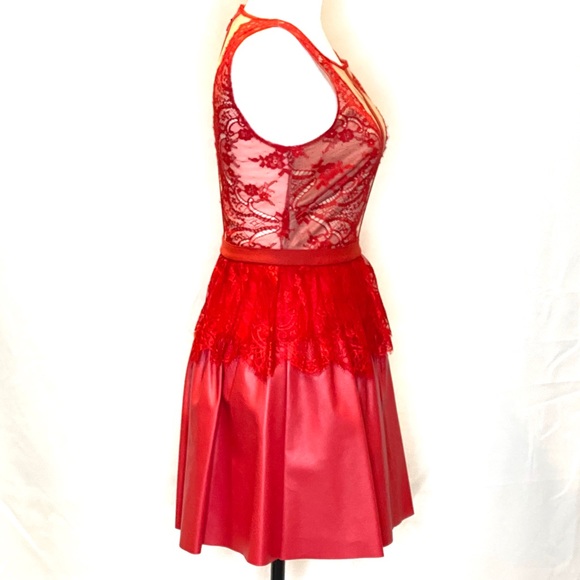 BCBG Dark Poppy Layton Lace and Faux Leather Dress - Picture 3 of 6